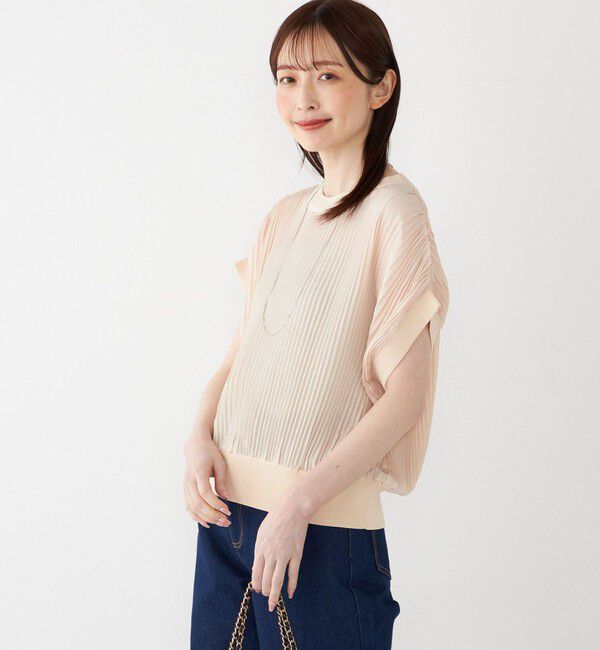 SHIPS Colors 「SHIPS Colors:〈手洗い可能〉プリーツ ニット コンビ プルオーバー」|シャツ・ブラウス|