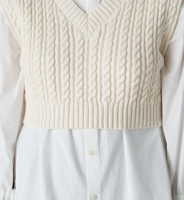 MACPHEE「ハイブリットコットンケーブル Vネックベスト」|ニット・セーター|