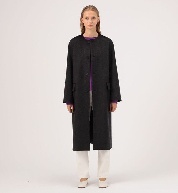 GALERIE VIE「カシミヤビーバー クルーネックロングコート」|ノーカラーコート|