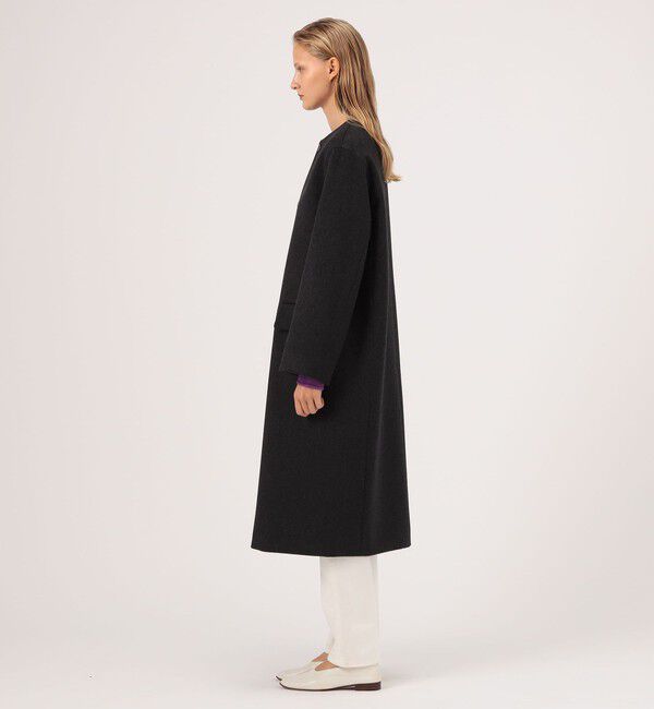 GALERIE VIE「カシミヤビーバー クルーネックロングコート」|ノーカラーコート|