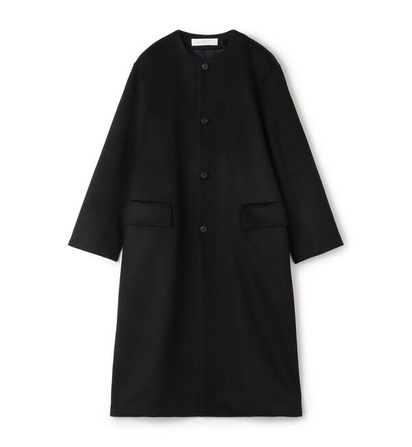 GALERIE VIE「カシミヤビーバー クルーネックロングコート」|ノーカラーコート|19 ブラック