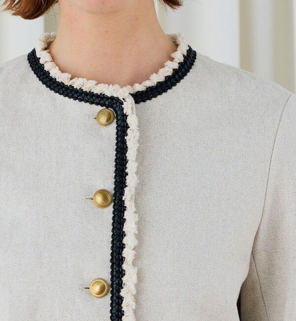 DES PRES「コットンリネンハイカウントクロス クルーネックジャケット」|ノーカラージャケット|