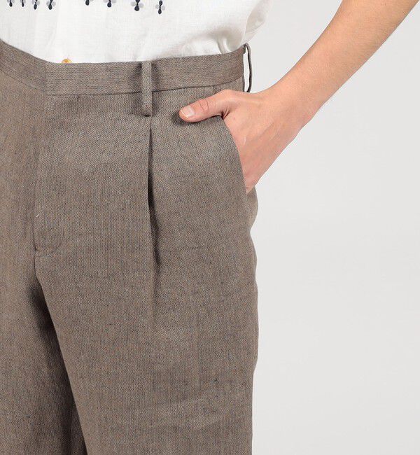 TOMORROWLAND MENS「リネン ヘリンボーン 1プリーツテーパードスラックス」|スラックス|