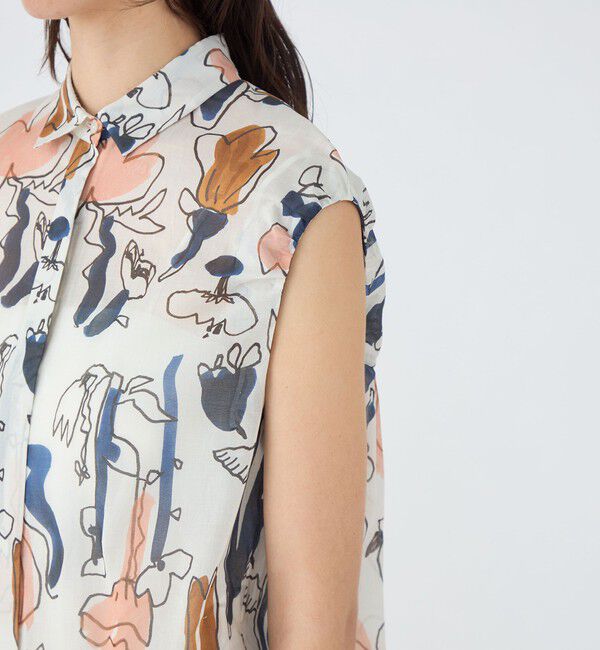 TOMORROWLAND collection「ブルーナリーフプリント ギャザーパフショルダーワンピース」|ワンピース|