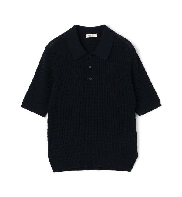 MACPHEE「コットンナイロンケーブル ポロプルオーバー」|ニット・セーター|69 ネイビー