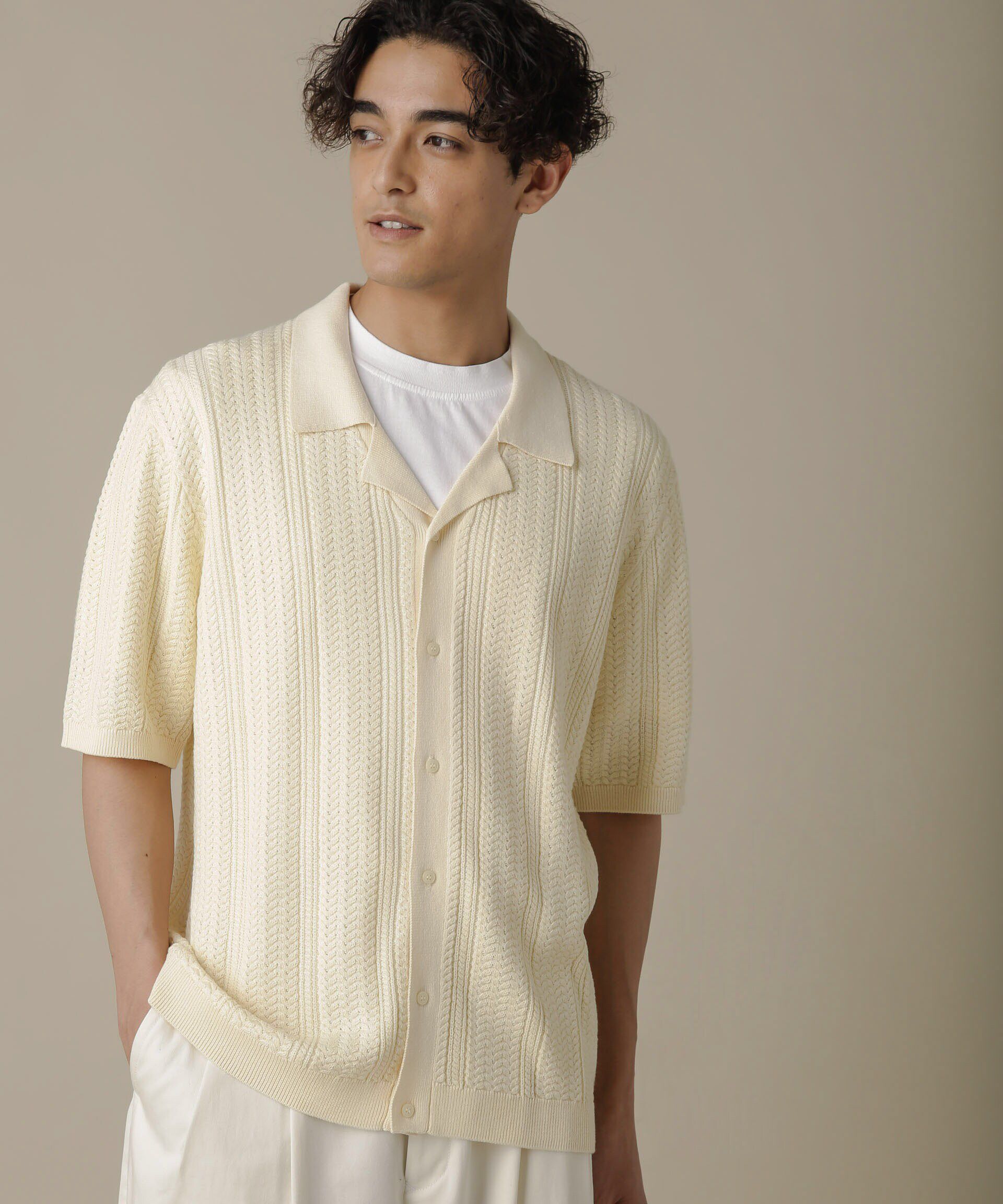 nano･universe「「NJ/CLUB」HOMESTOCKケーブルニットシャツ」|ニット・セーター|