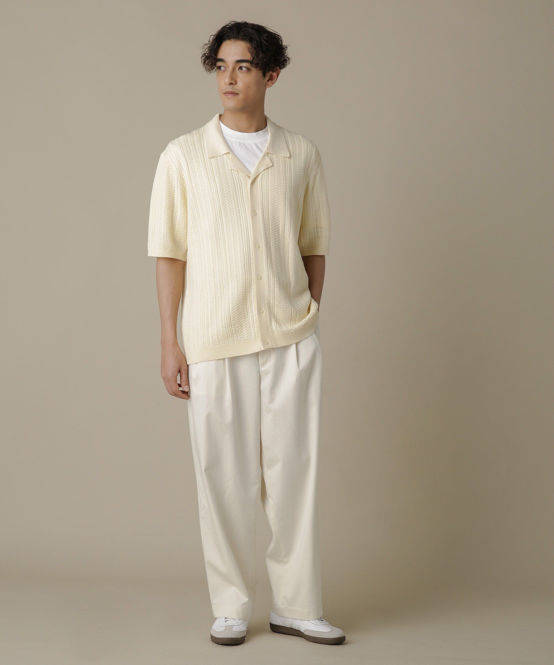 nano･universe「「NJ/CLUB」HOMESTOCKケーブルニットシャツ」|ニット・セーター|