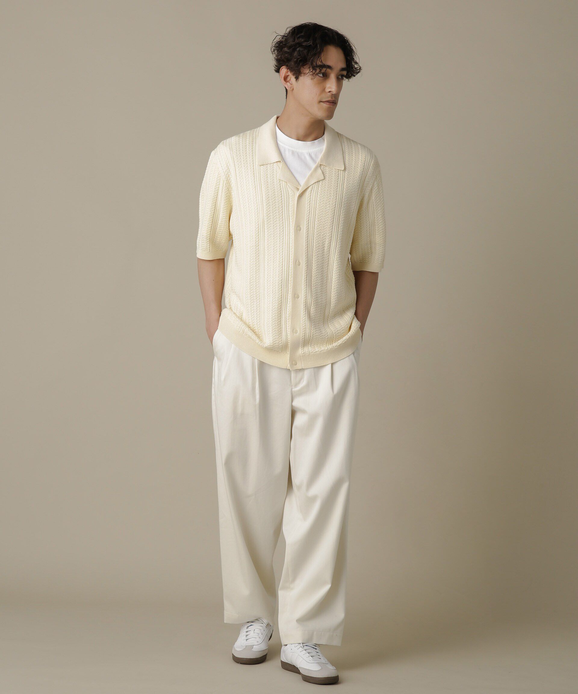 nano･universe「「NJ/CLUB」HOMESTOCKケーブルニットシャツ」|ニット・セーター|