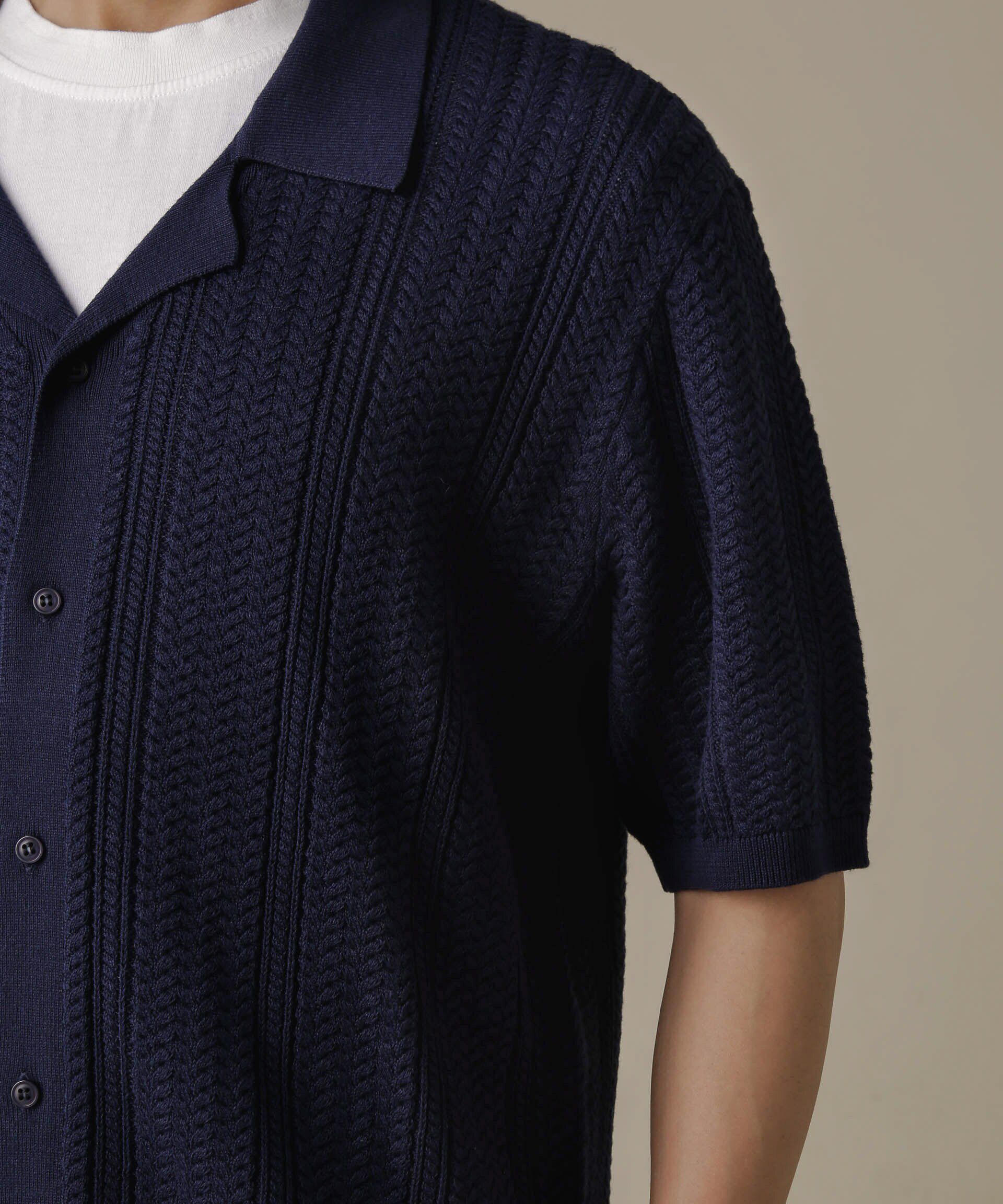 nano･universe「「NJ/CLUB」HOMESTOCKケーブルニットシャツ」|ニット・セーター|