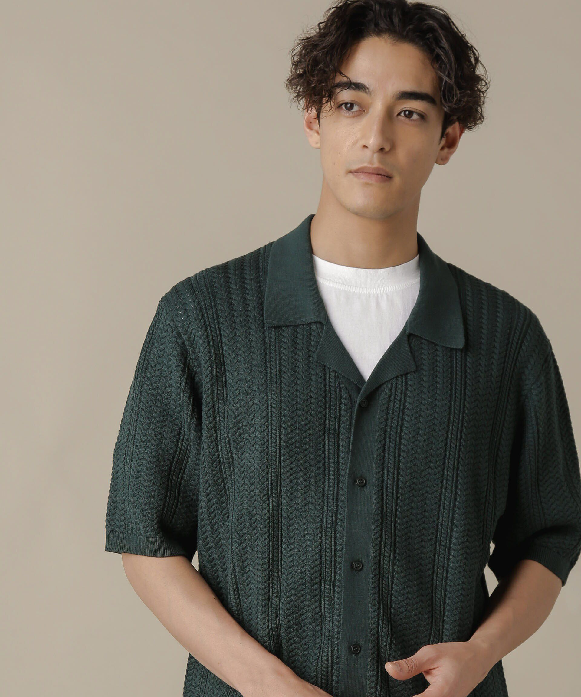 nano･universe「「NJ/CLUB」HOMESTOCKケーブルニットシャツ」|ニット・セーター|