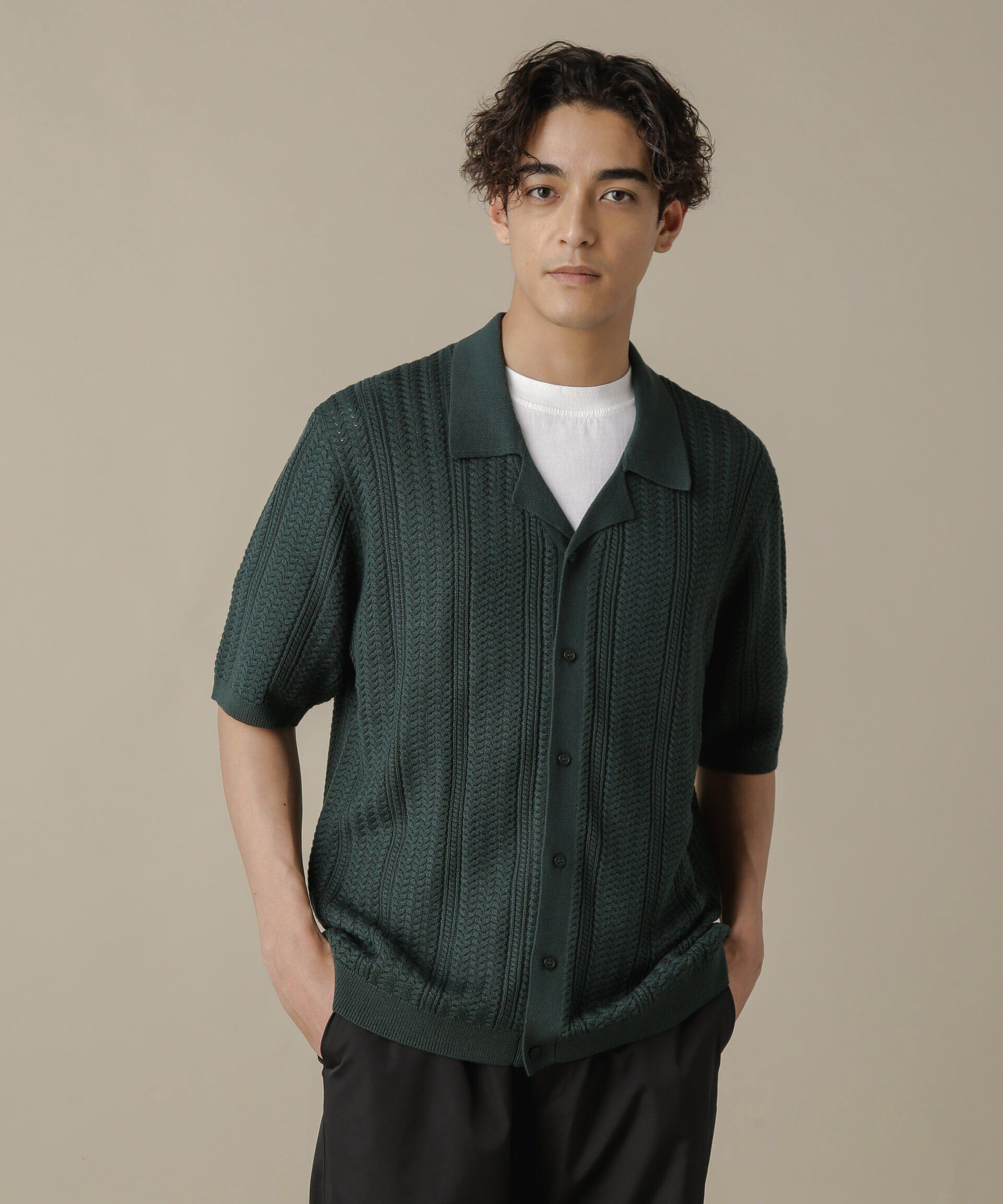 nano･universe「「NJ/CLUB」HOMESTOCKケーブルニットシャツ」|ニット・セーター|