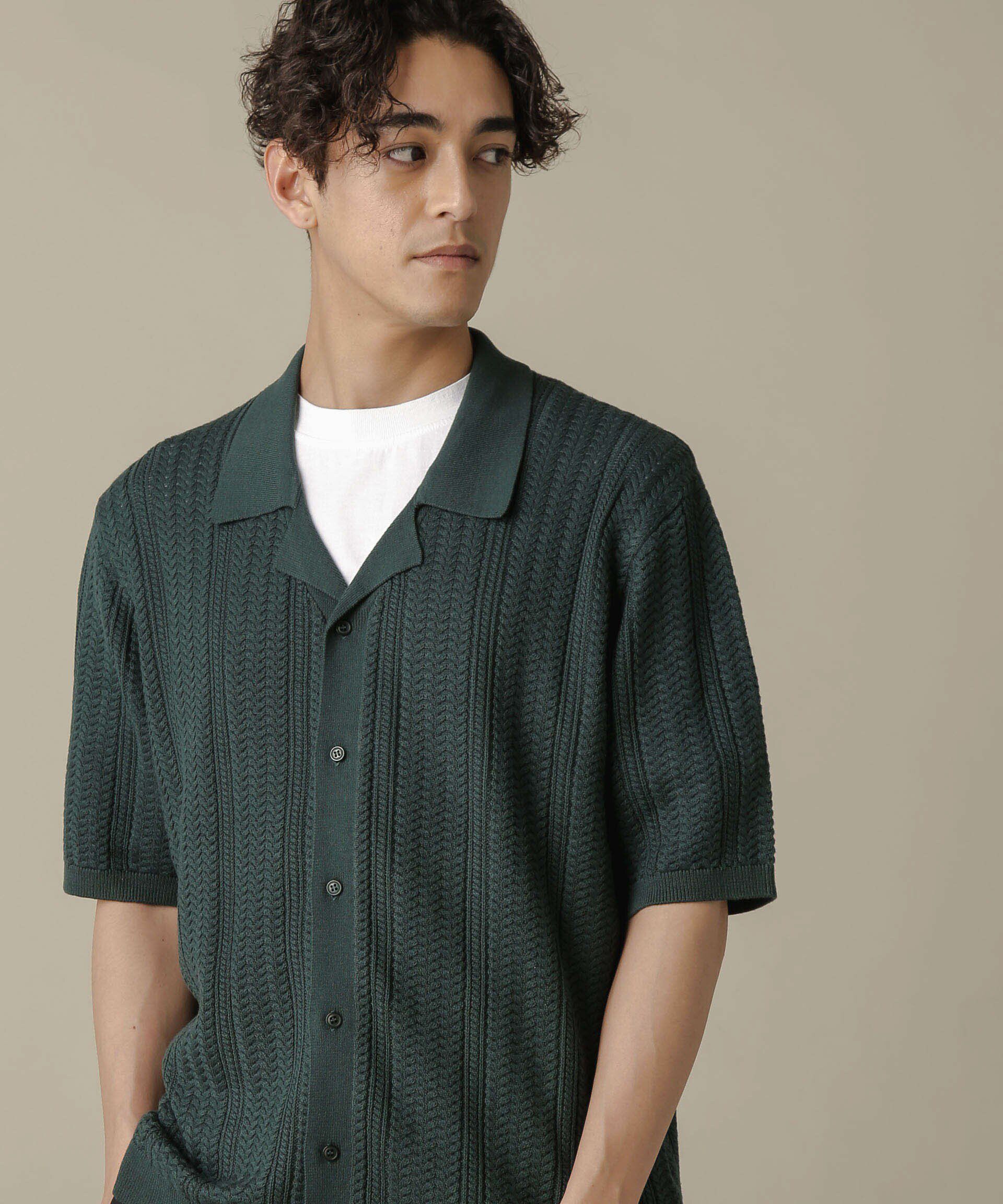 nano･universe「「NJ/CLUB」HOMESTOCKケーブルニットシャツ」|ニット・セーター|