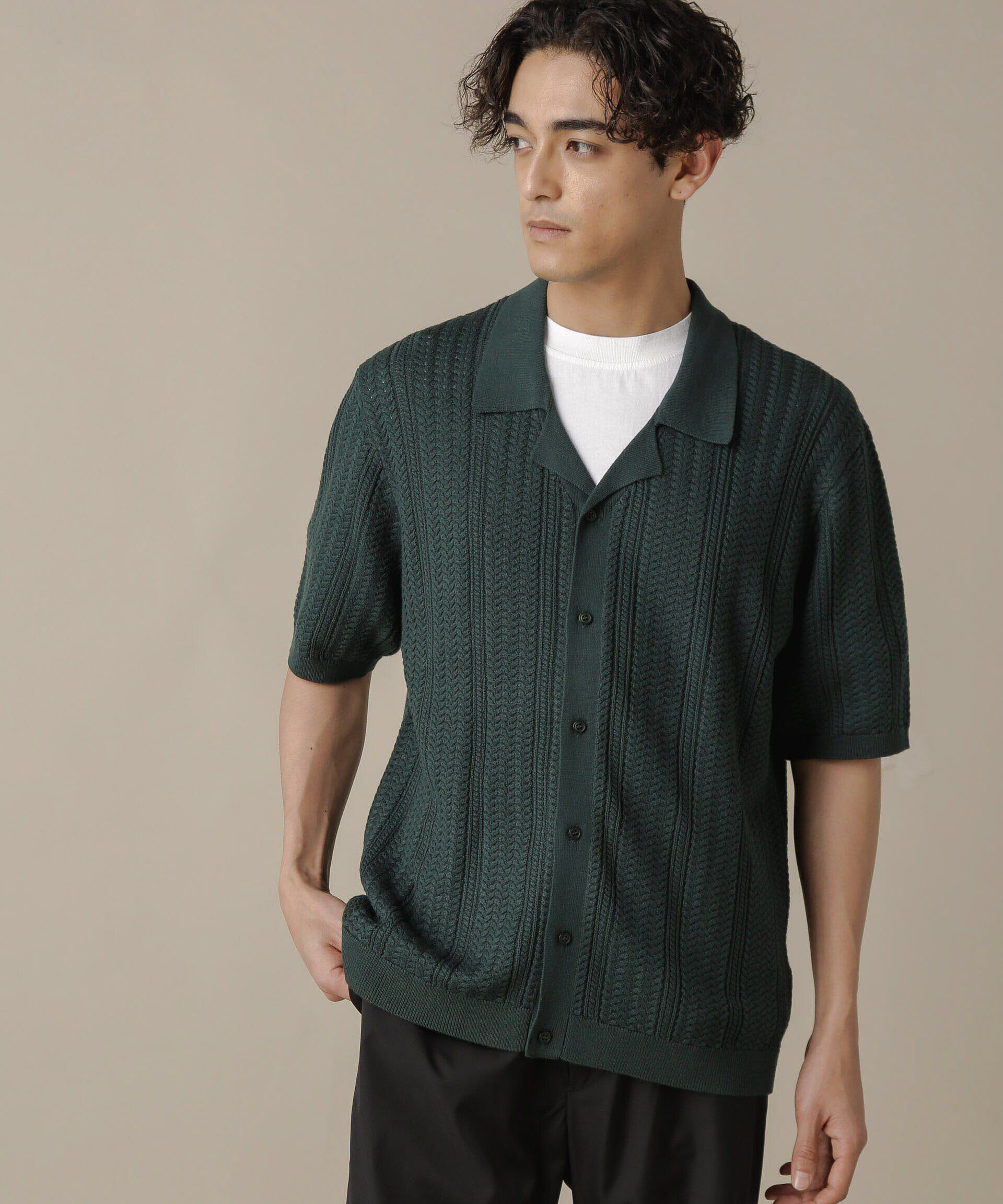 nano･universe「「NJ/CLUB」HOMESTOCKケーブルニットシャツ」|ニット・セーター|