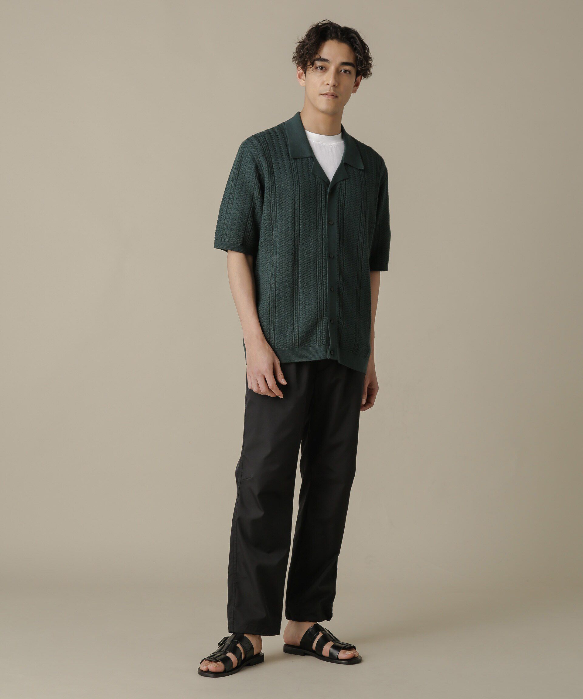 nano･universe「「NJ/CLUB」HOMESTOCKケーブルニットシャツ」|ニット・セーター|