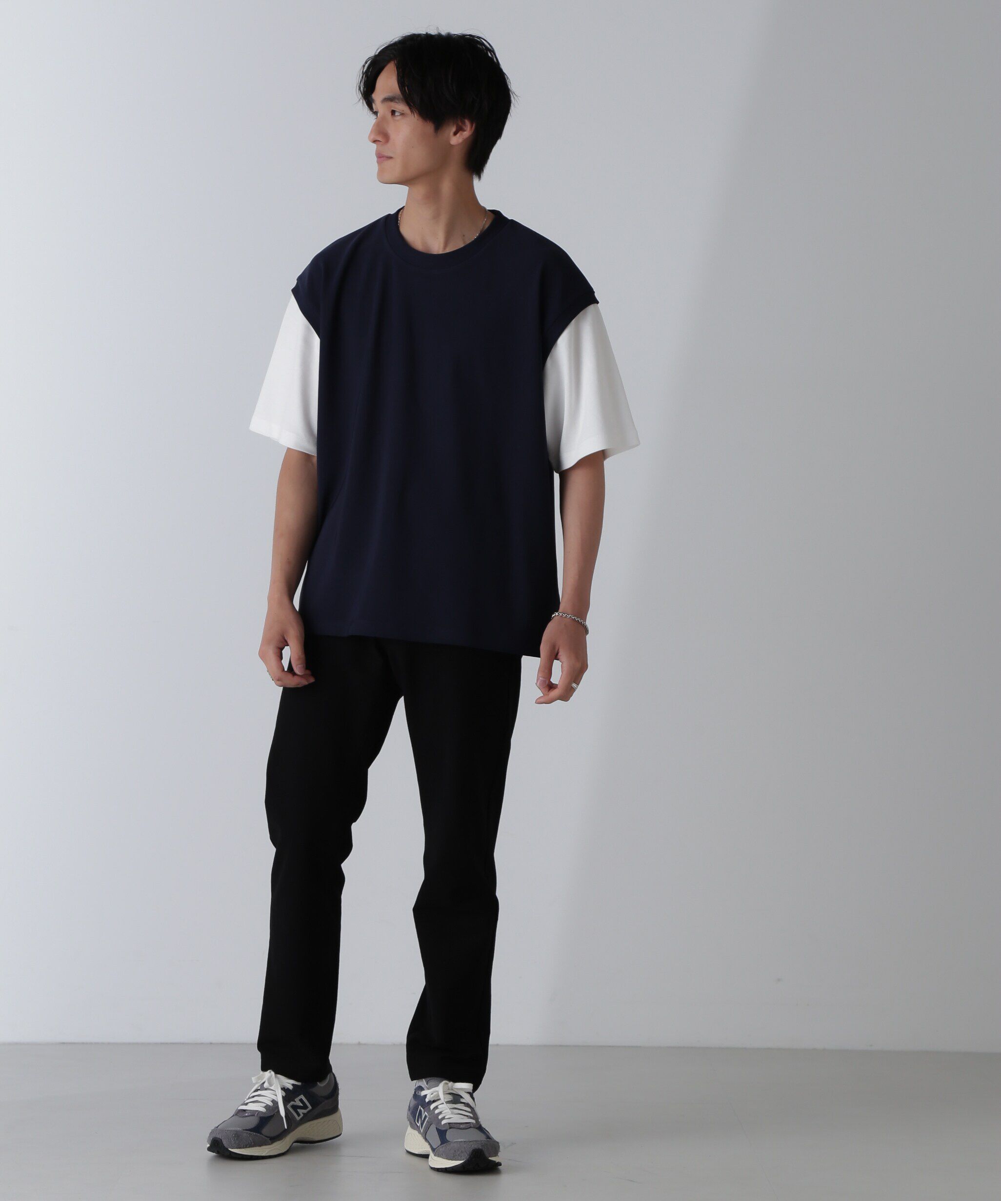 nano･universe「フェイクレイヤードリラックスTシャツ 半袖」|Tシャツ・カットソー|ネイビー