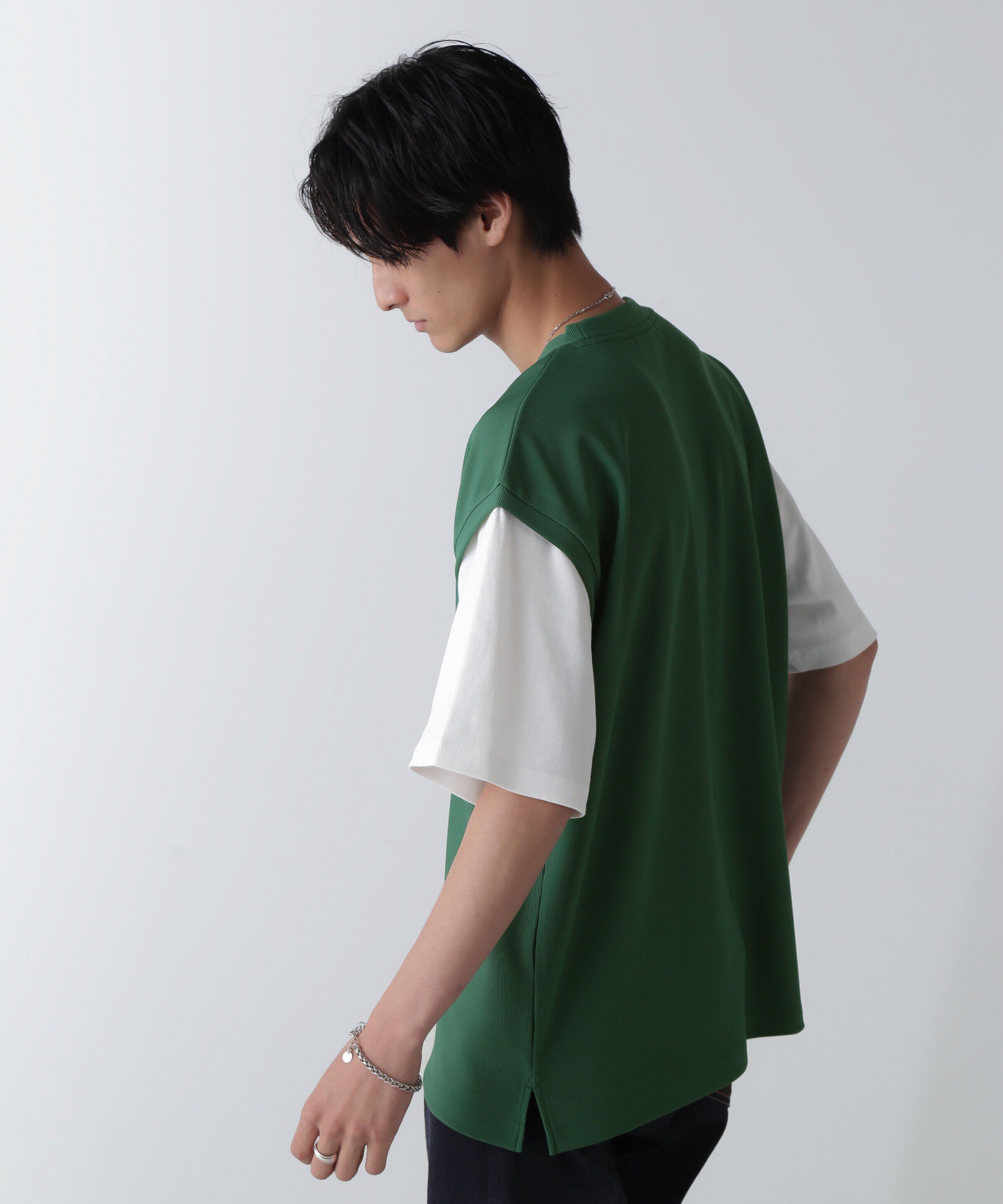 nano･universe「フェイクレイヤードリラックスTシャツ 半袖」|Tシャツ・カットソー|グリーン