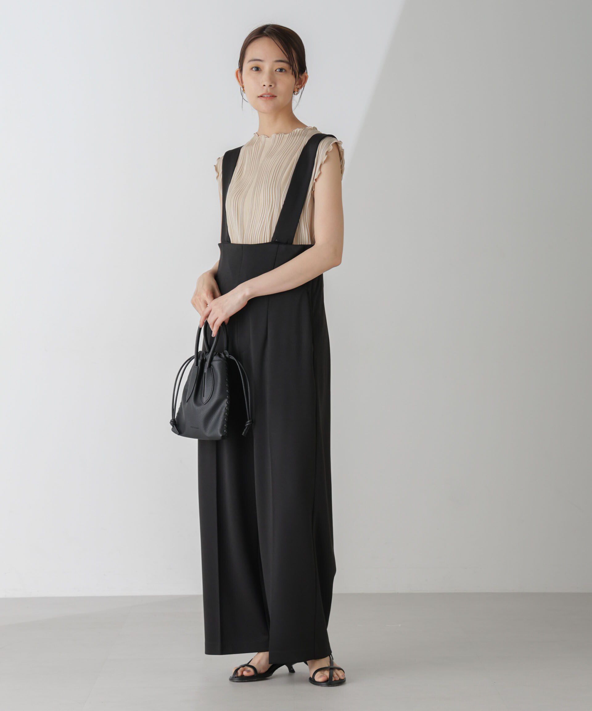 nano･universe「サス付きハイウエストパンツ」|ワンピース|ブラック