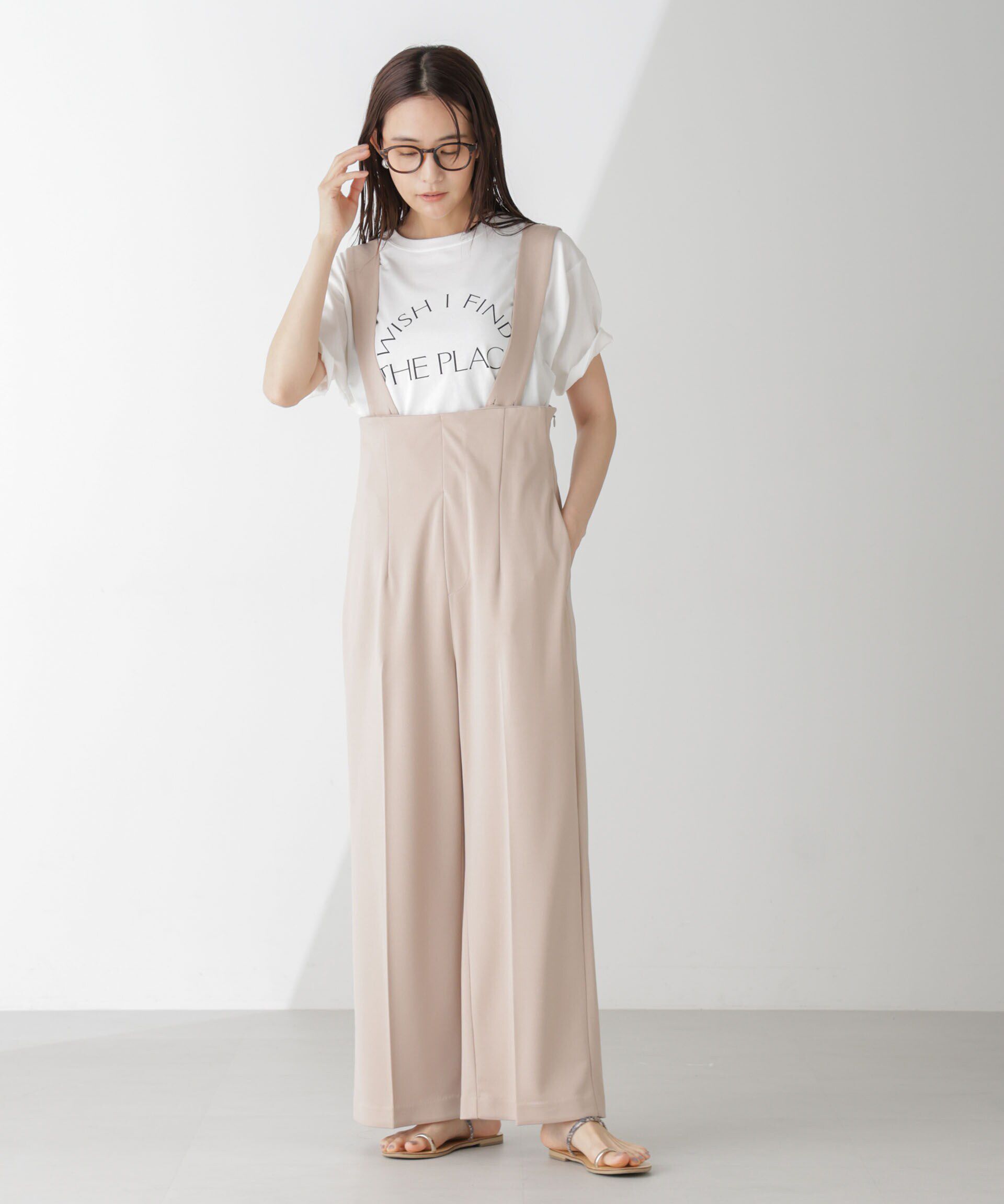 nano･universe「サス付きハイウエストパンツ」|ワンピース|ベージュ