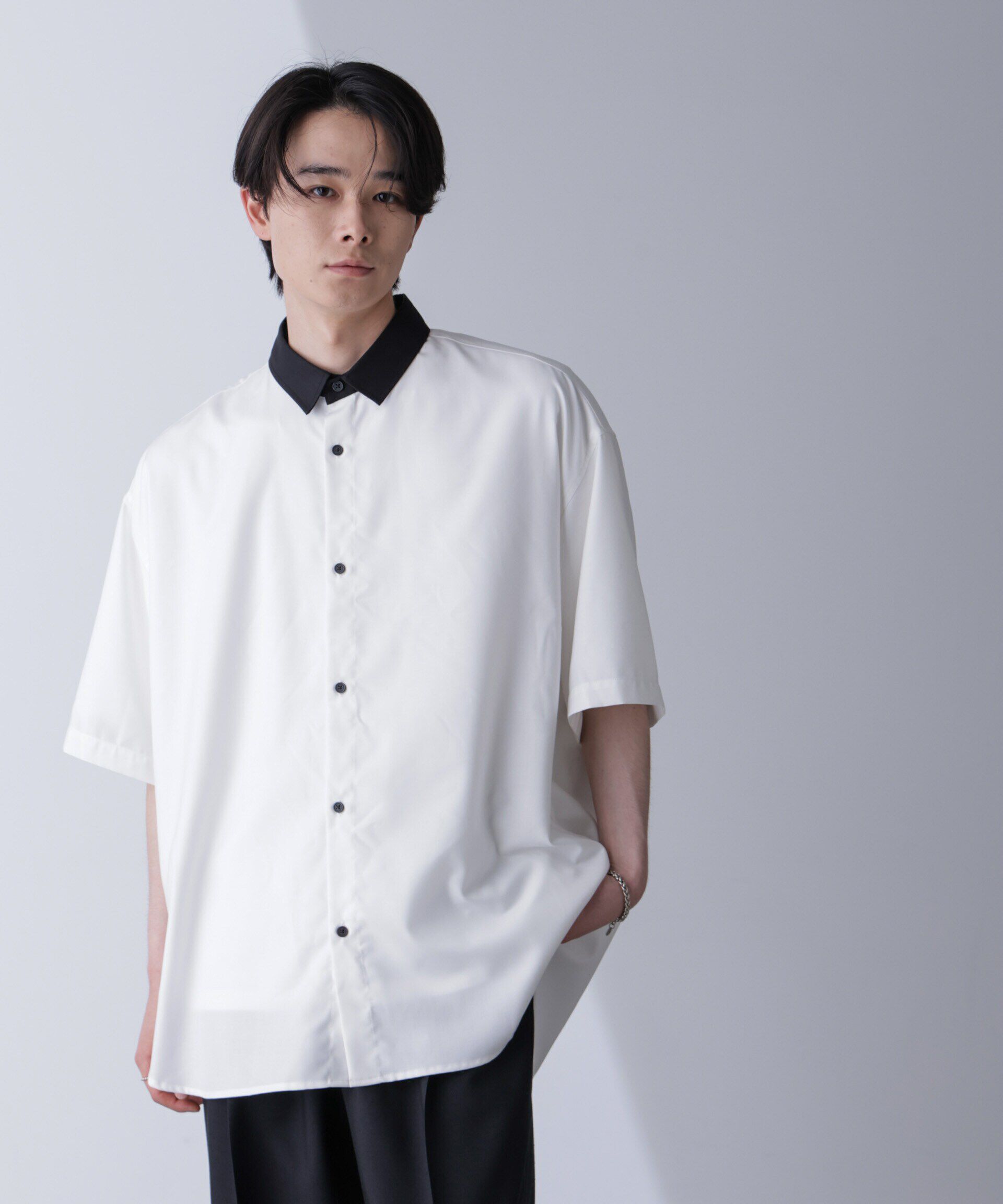 nano･universe「バイカラードレープシャツ 半袖」|シャツ・ブラウス|