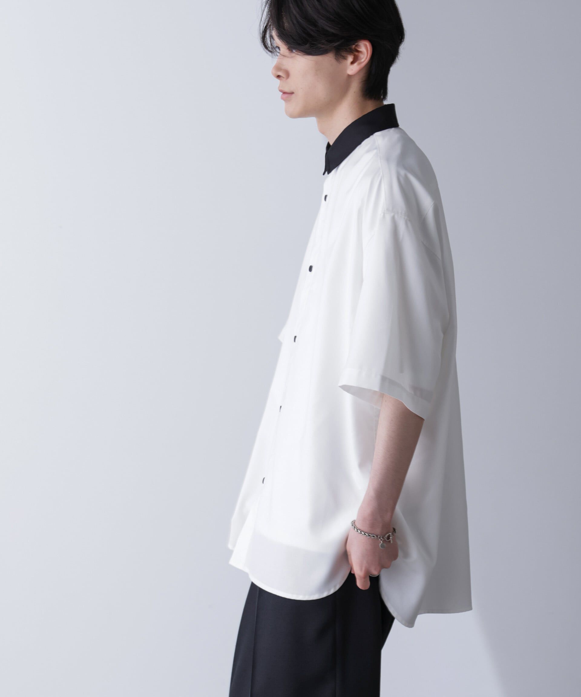 nano･universe「バイカラードレープシャツ 半袖」|シャツ・ブラウス|