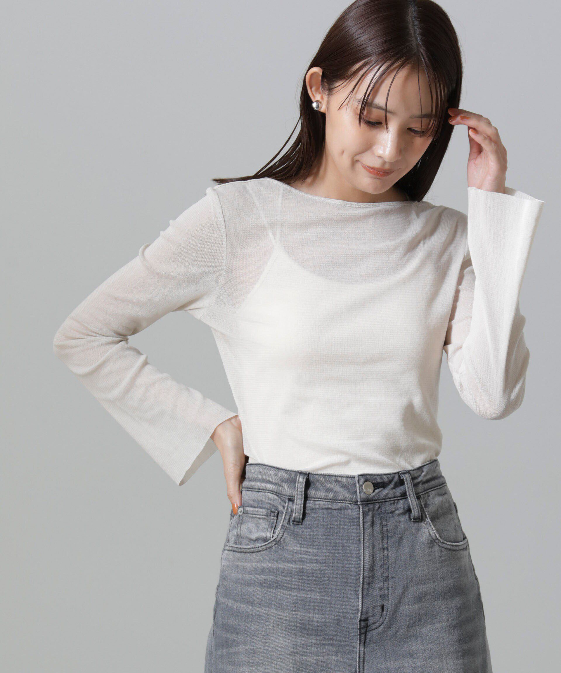 nano･universe「フレアスリーブメッシュトップス」|Tシャツ・カットソー|