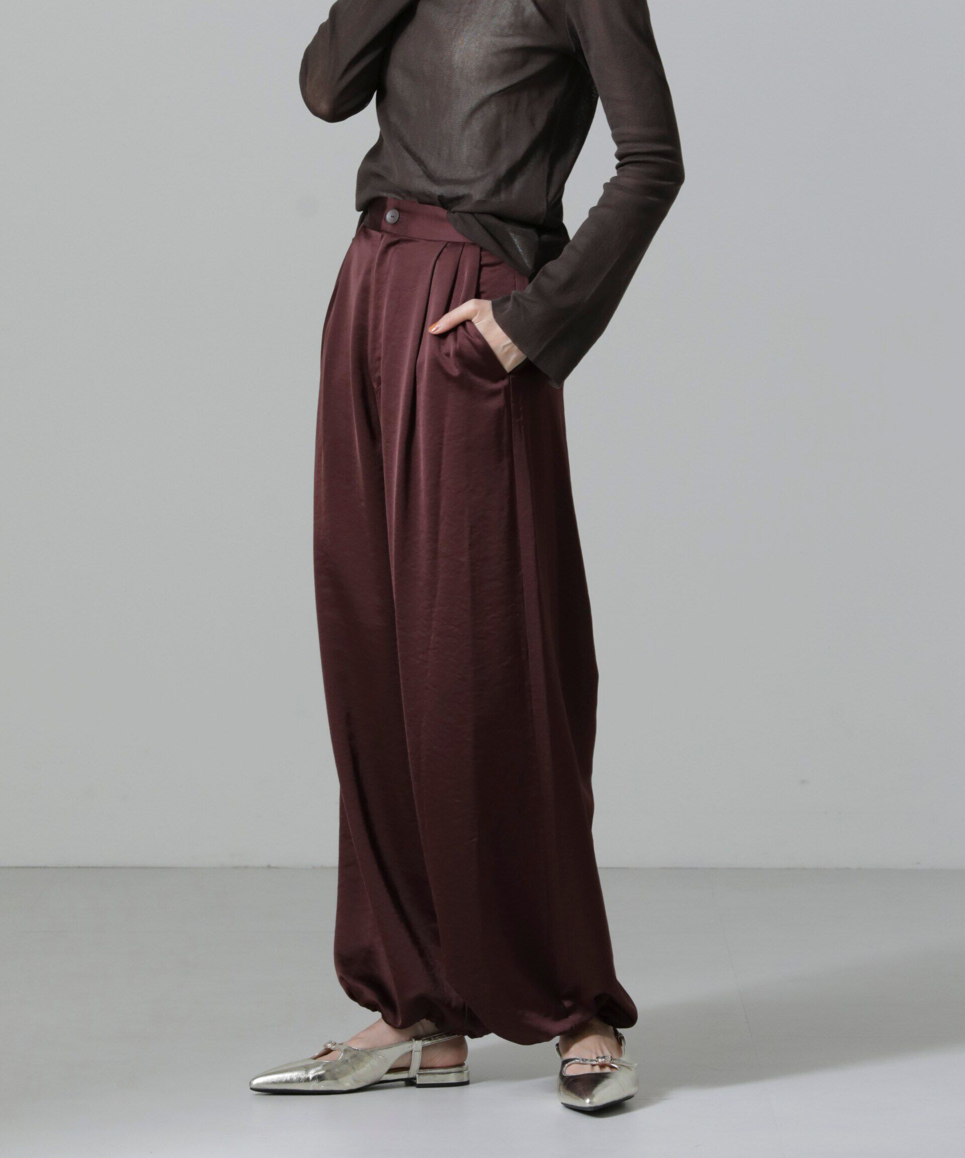 nano･universe「2WAYサテンワイドパンツ」|チノ|