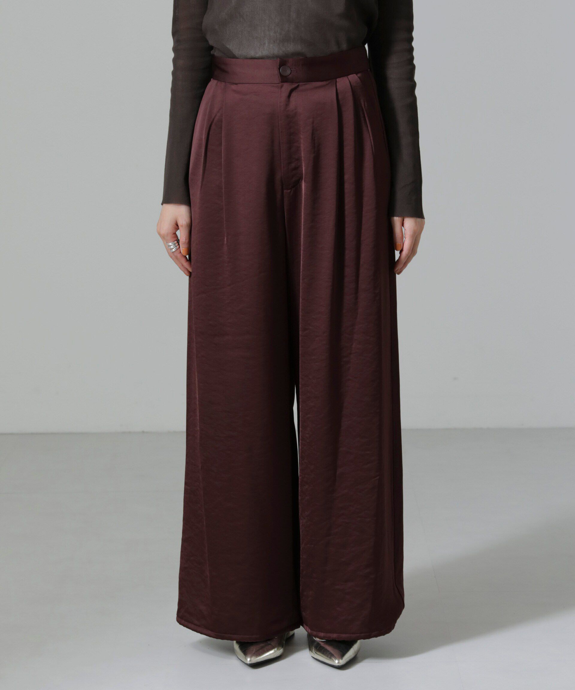 nano･universe「2WAYサテンワイドパンツ」|チノ|