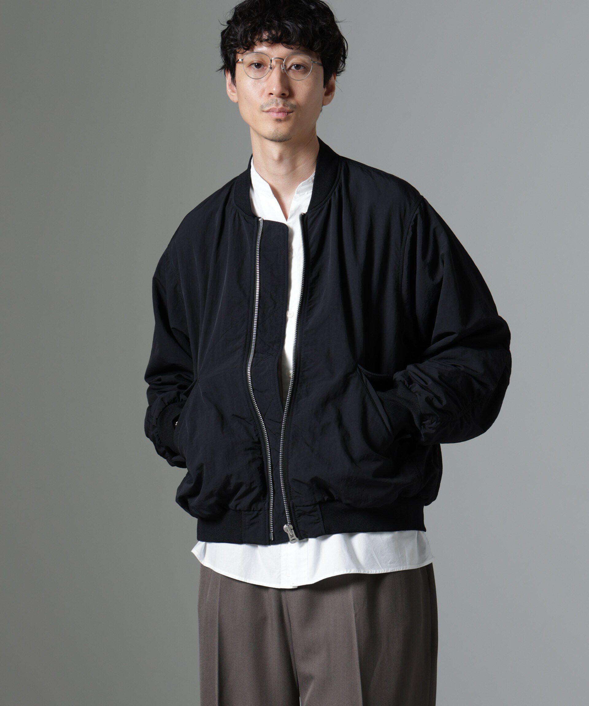 nano･universe「水溶性ボンディング撥水MA-１ブルゾン(セットアップ可)」|ブルゾン・スタジャン|ブラック
