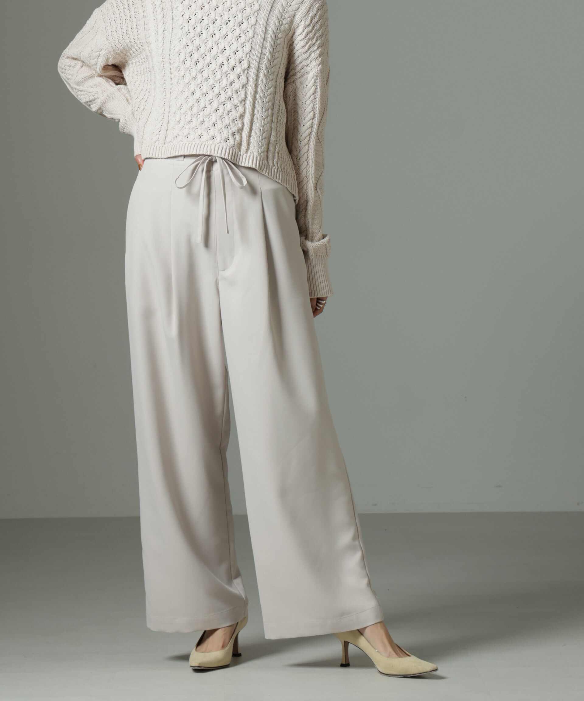 nano･universe「ウエストリボンベルトパンツ（セットアップ可）」|チノ|ライトベージ 1