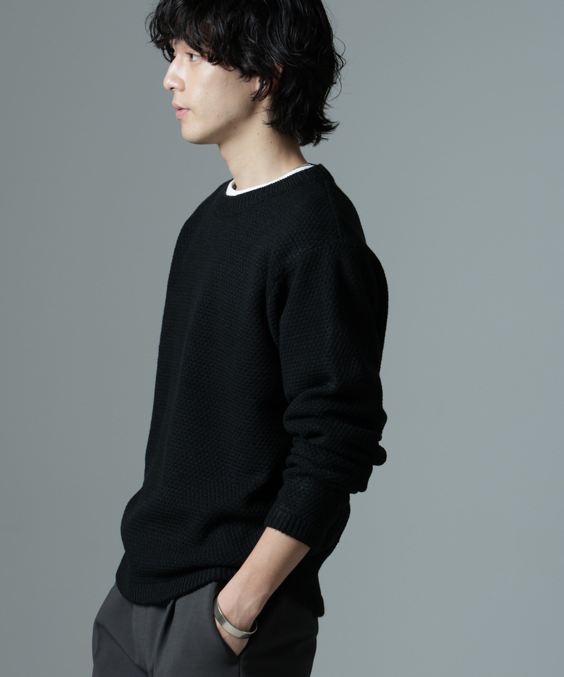 nano･universe「ダイヤ鹿の子ニット」|ニット・セーター|