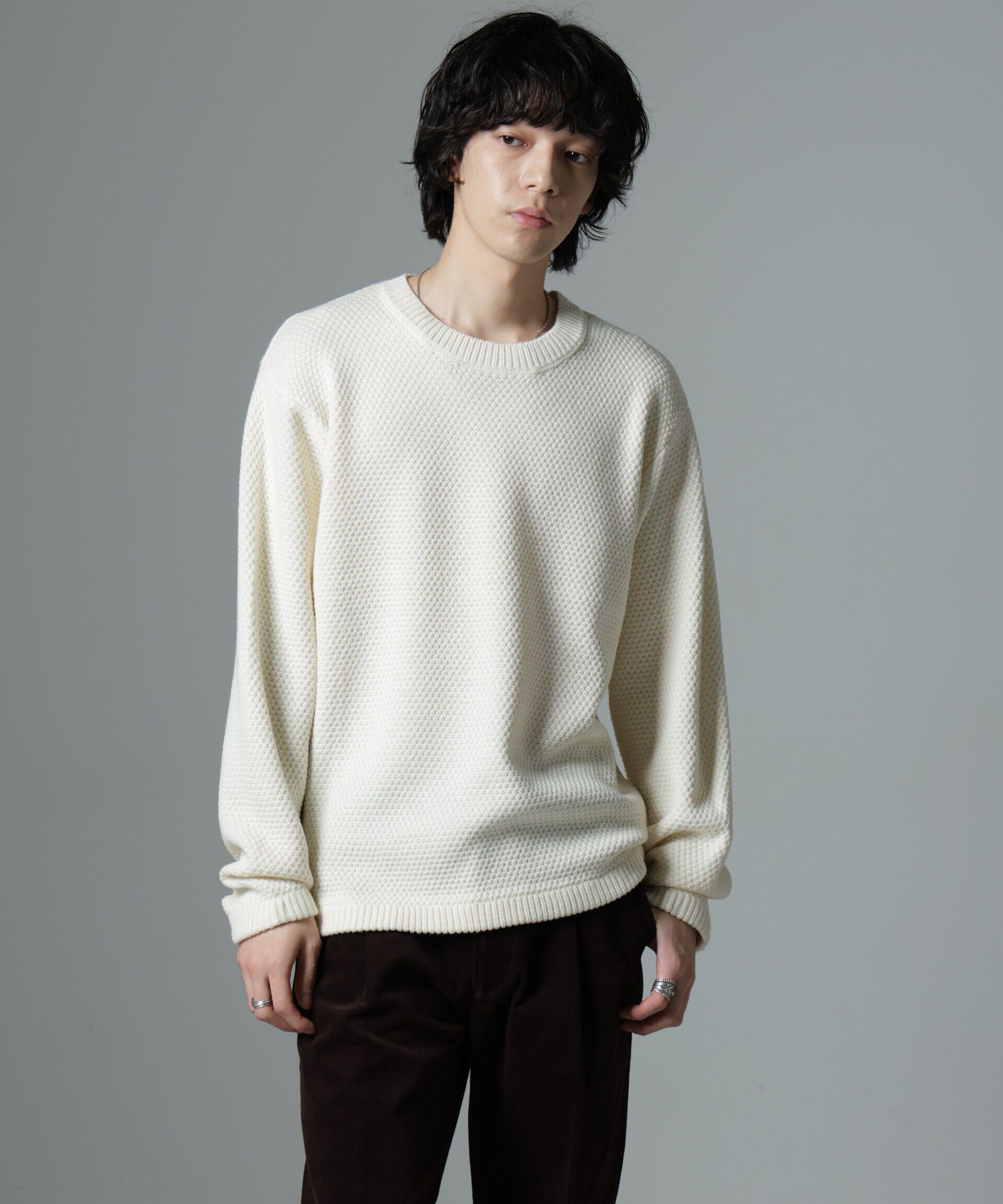 nano･universe「ダイヤ鹿の子ニット」|ニット・セーター|ホワイト