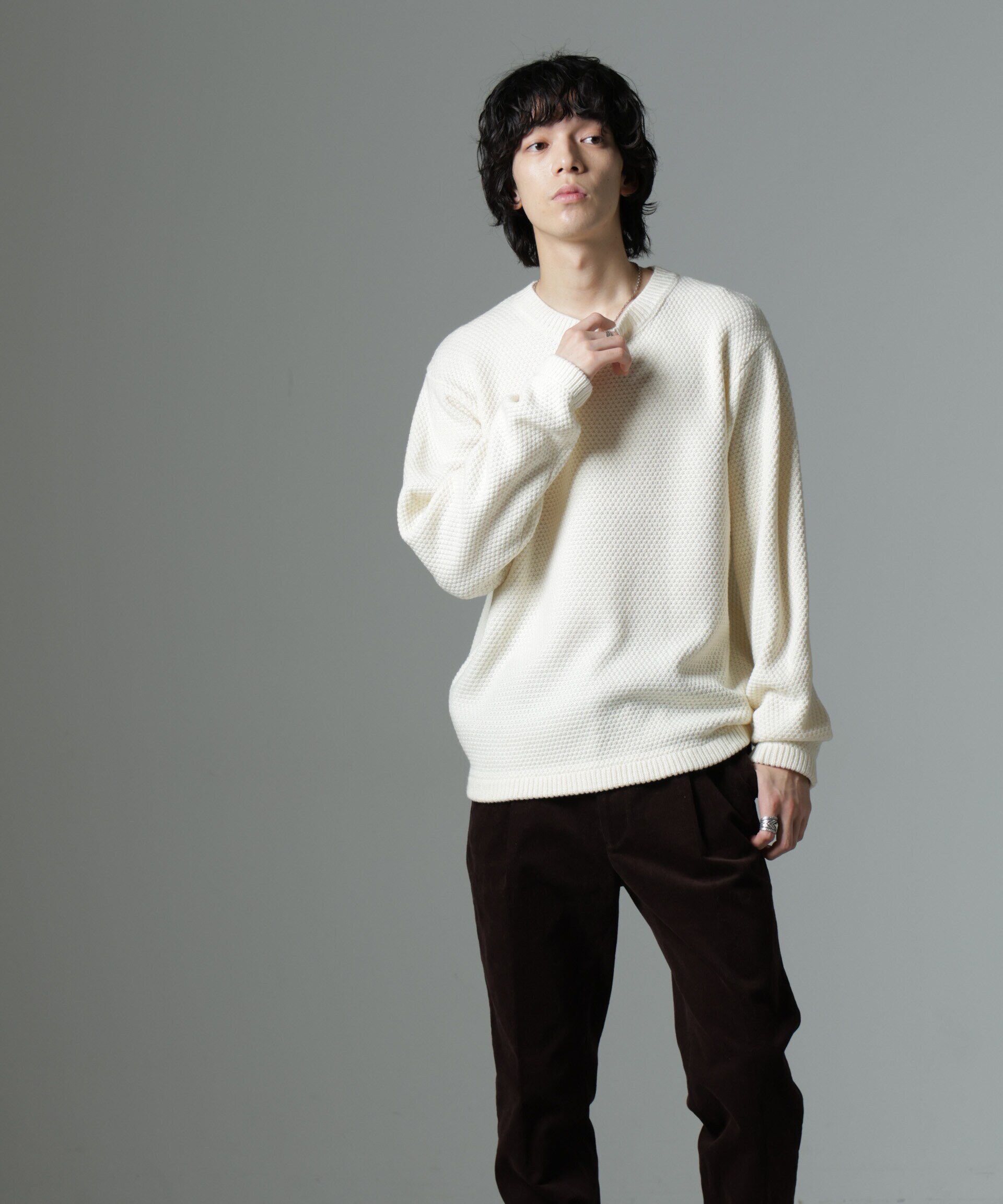 nano･universe「ダイヤ鹿の子ニット」|ニット・セーター|