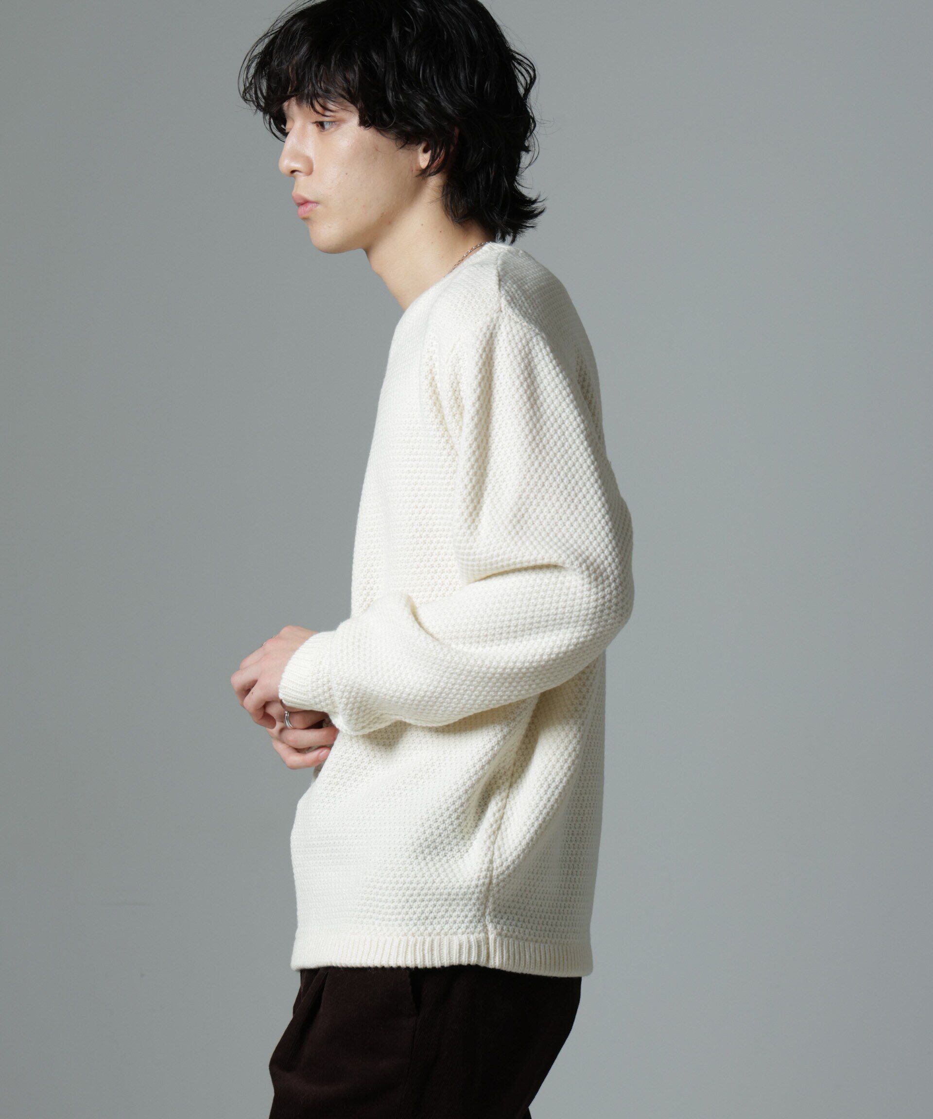 nano･universe「ダイヤ鹿の子ニット」|ニット・セーター|