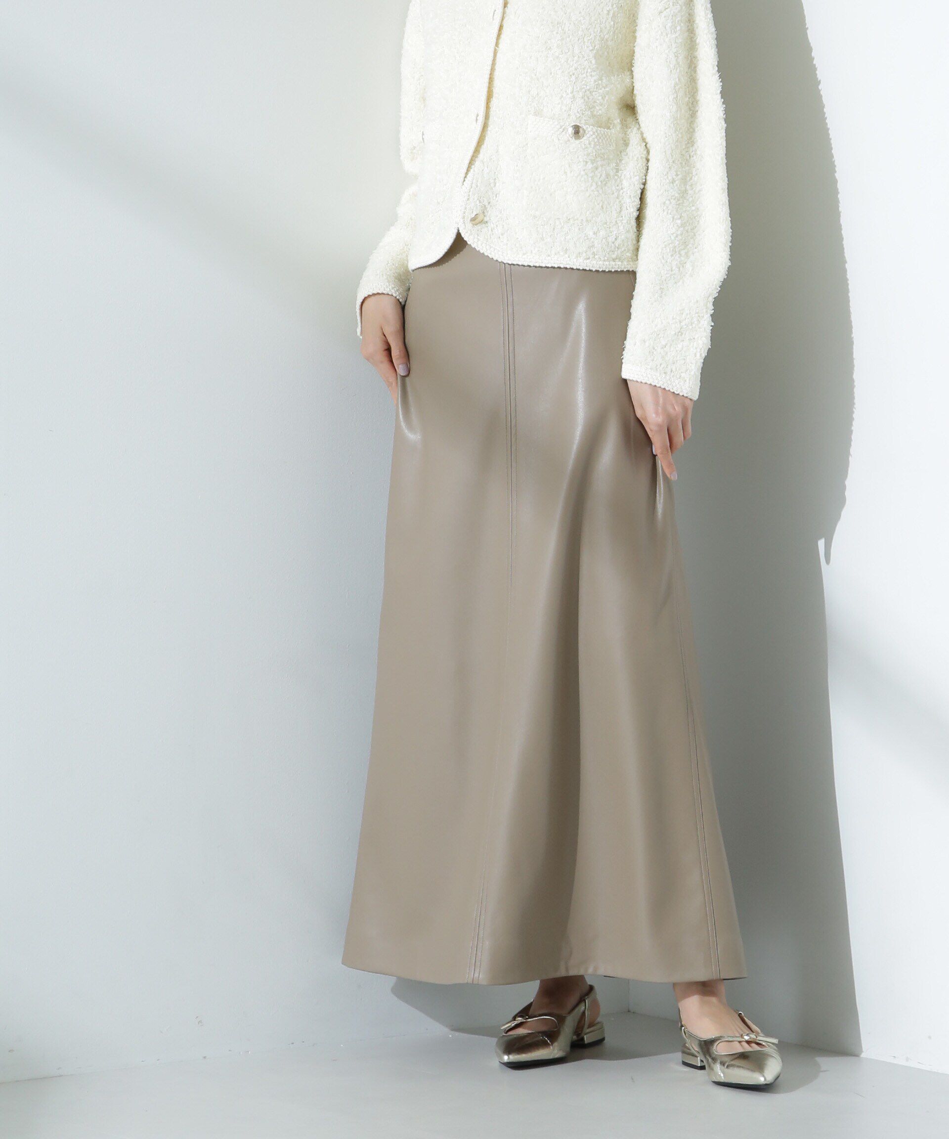 nano･universe「フェイクレザーマキシスカート」|スカート|モカ3