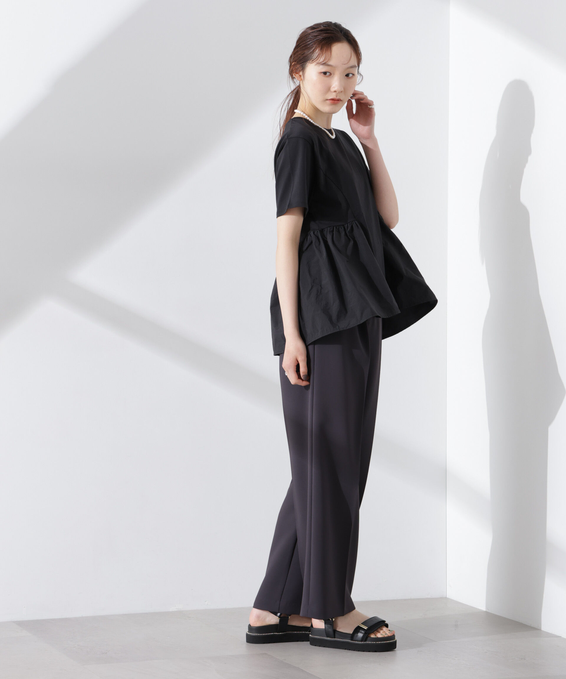 nano･universe「布帛コンビギャザー切替カットトップス」|Tシャツ・カットソー|