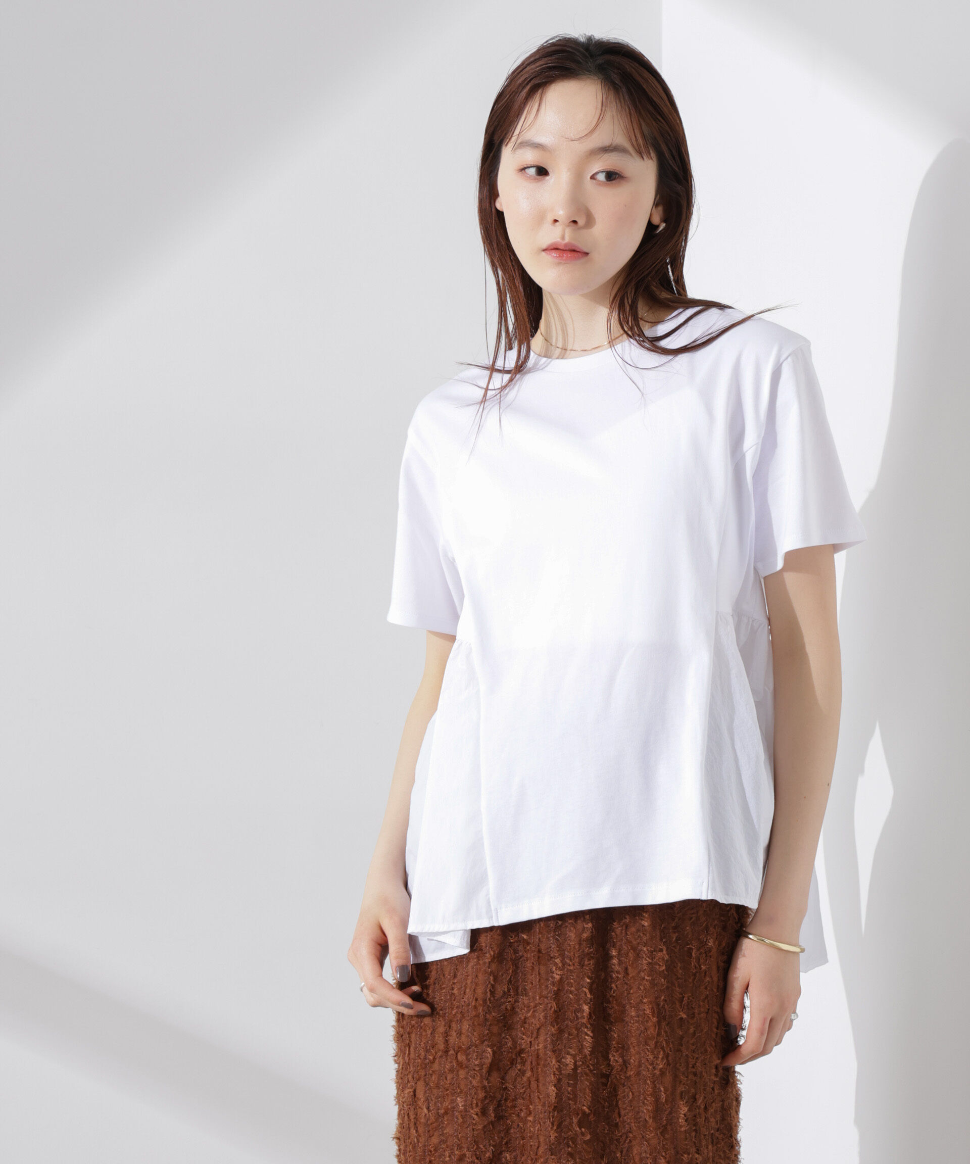 nano･universe「布帛コンビギャザー切替カットトップス」|Tシャツ・カットソー|