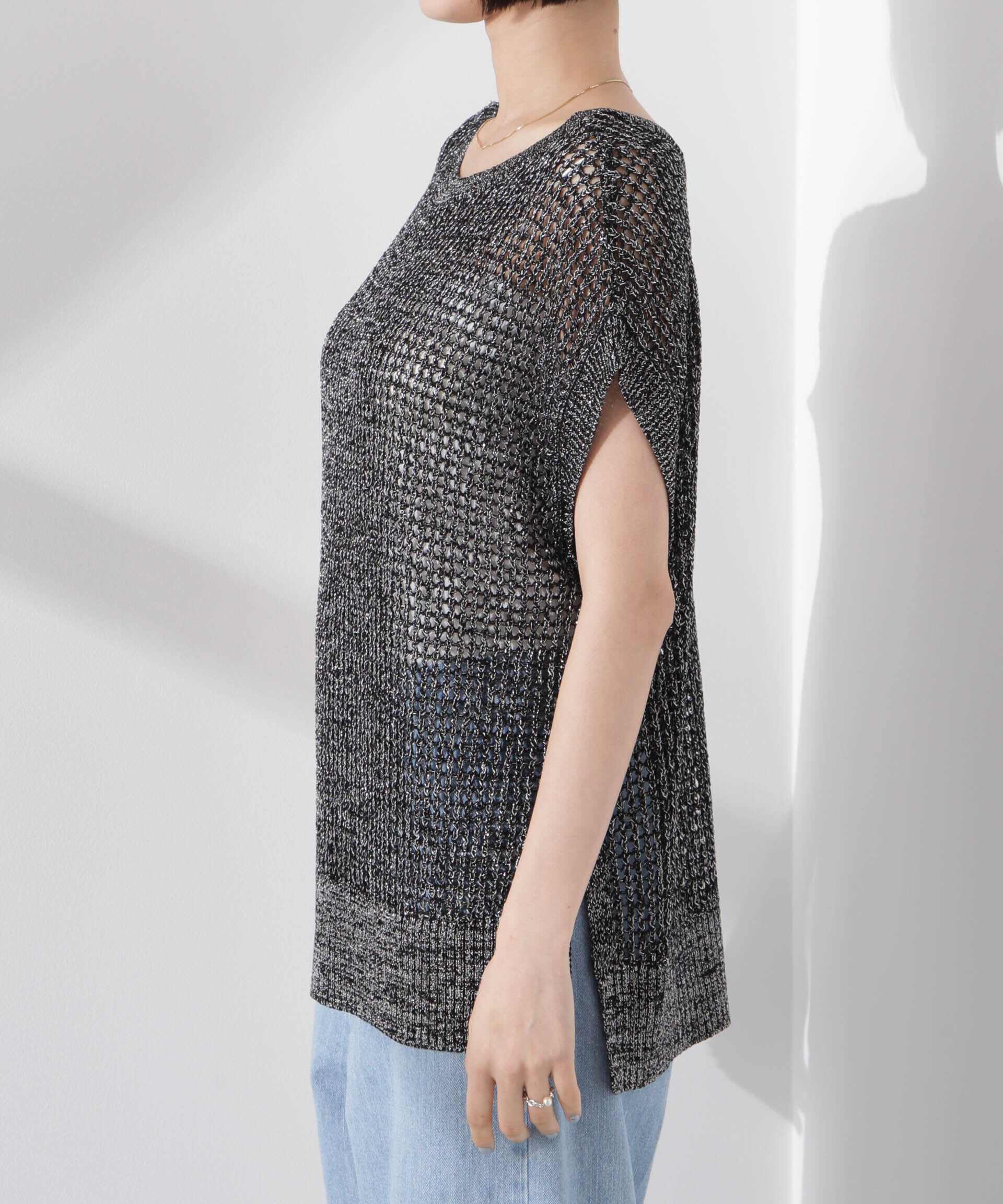 nano･universe「ラメメッシュノースリーブニット (セットアップ可)」|ニット・セーター|