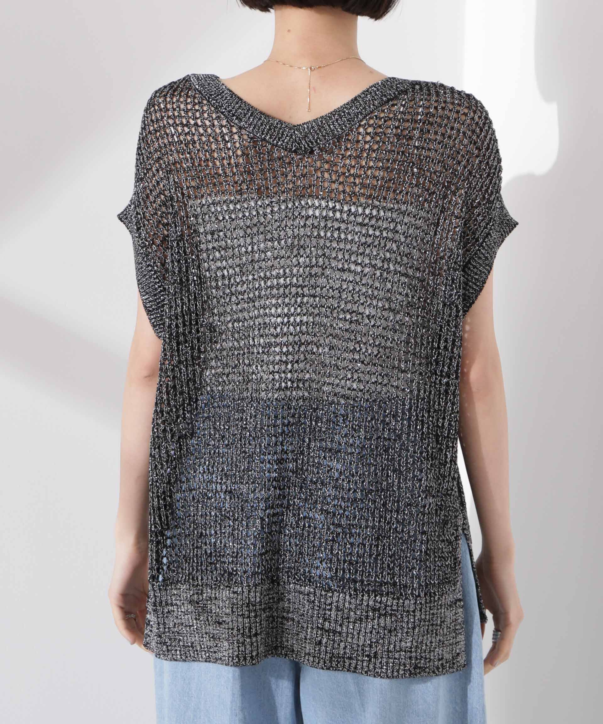 nano･universe「ラメメッシュノースリーブニット (セットアップ可)」|ニット・セーター|