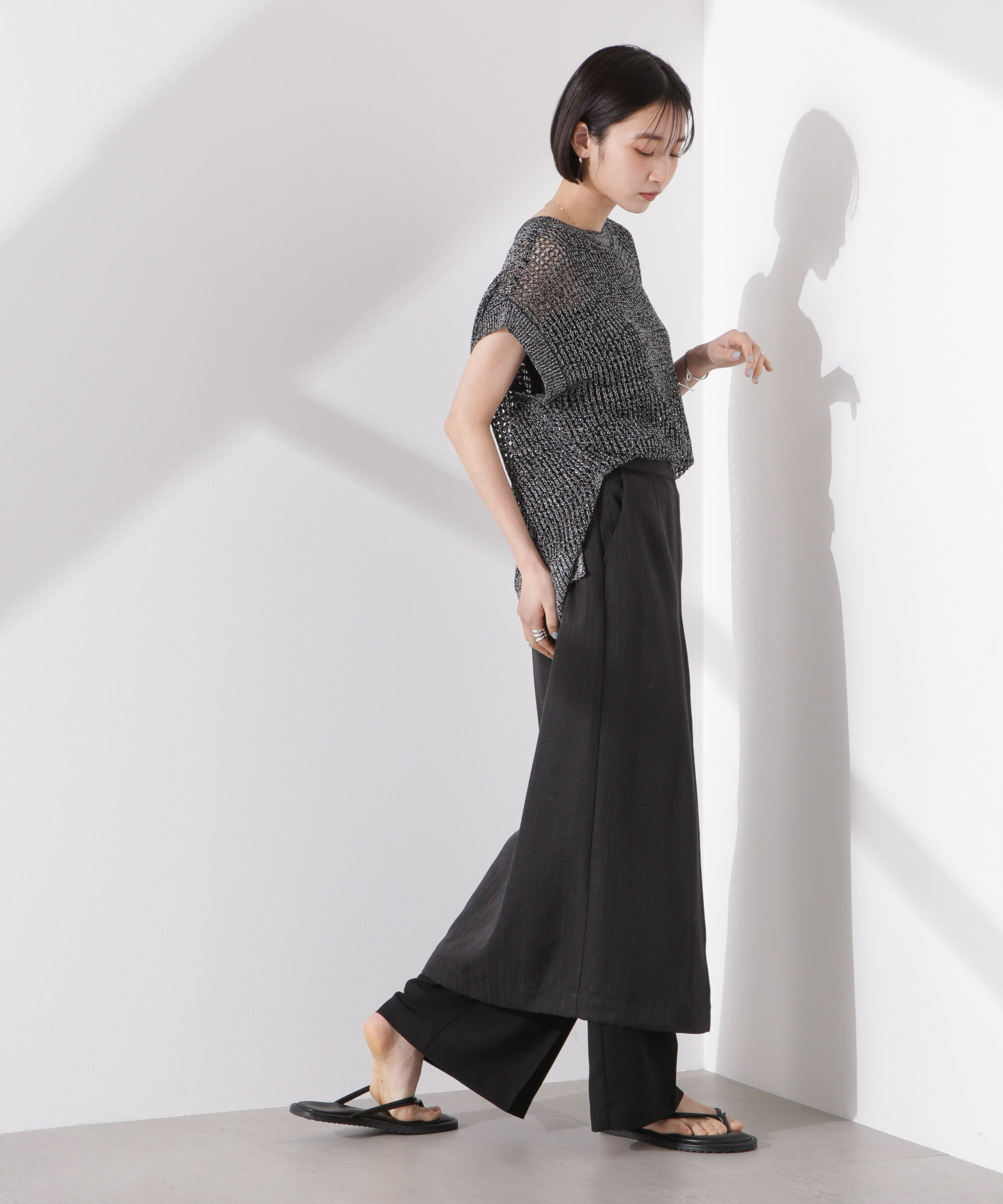 nano･universe「ラメメッシュノースリーブニット (セットアップ可)」|ニット・セーター|