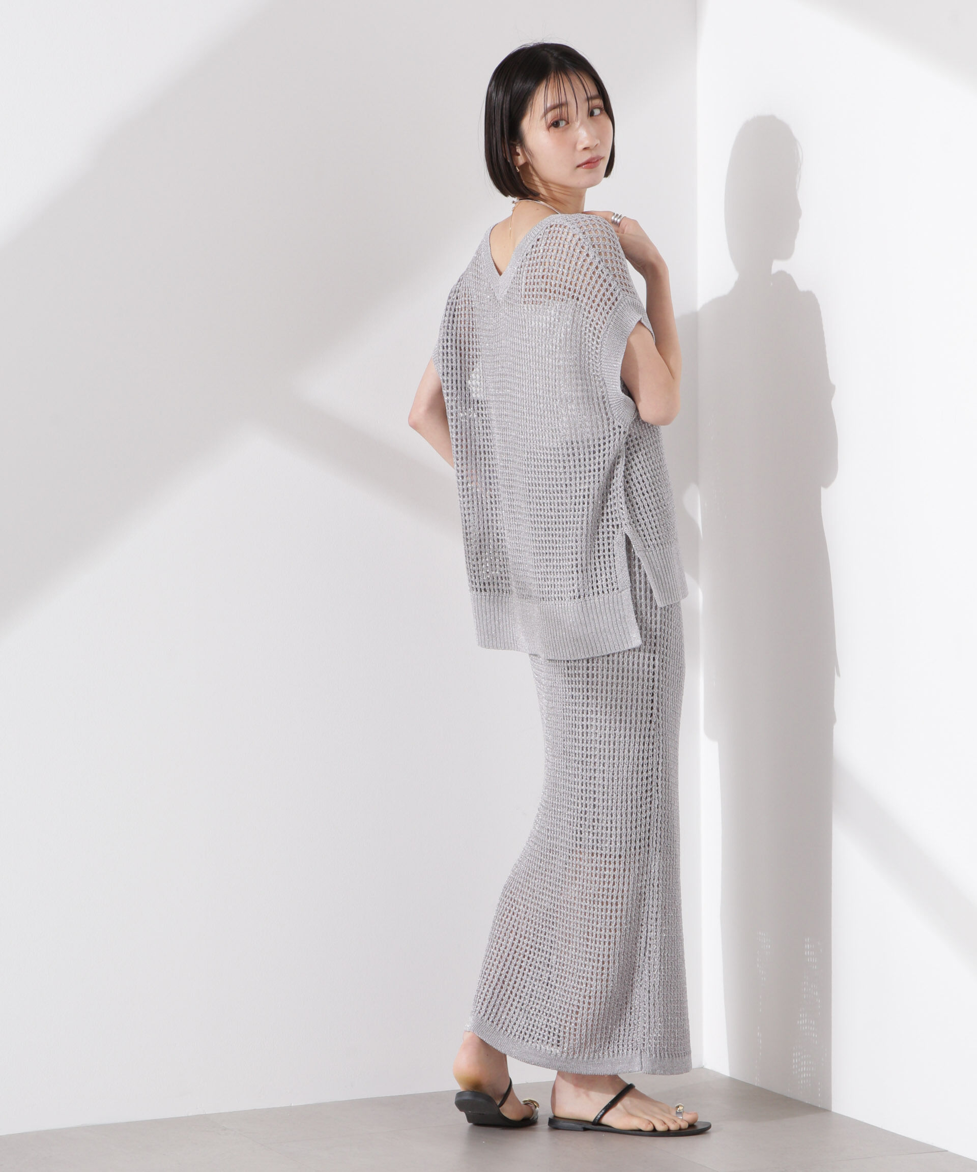 nano･universe「ラメメッシュノースリーブニット (セットアップ可)」|ニット・セーター|