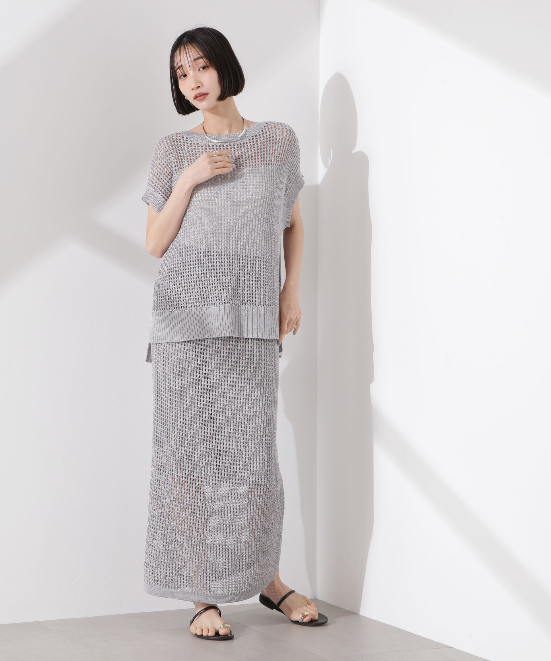 nano･universe「ラメメッシュノースリーブニット (セットアップ可)」|ニット・セーター|