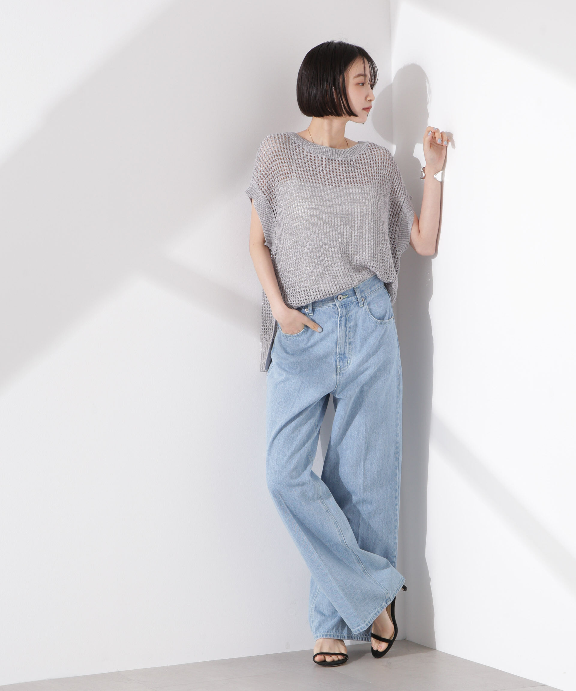 nano･universe「ラメメッシュノースリーブニット (セットアップ可)」|ニット・セーター|