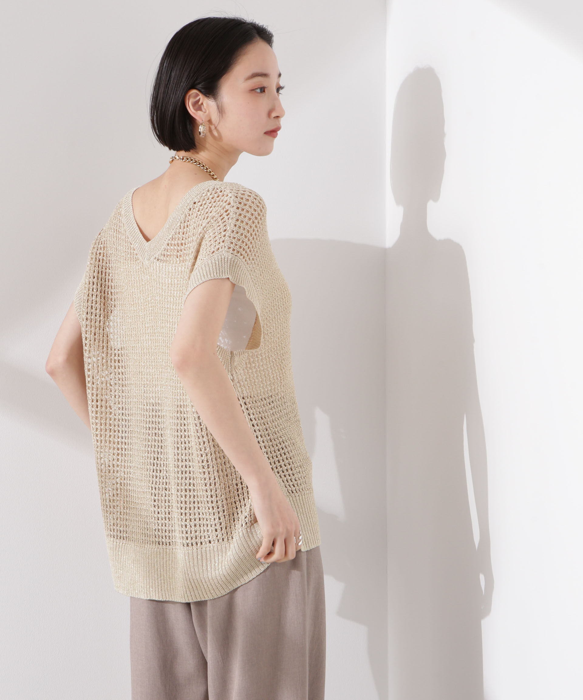 nano･universe「ラメメッシュノースリーブニット (セットアップ可)」|ニット・セーター|