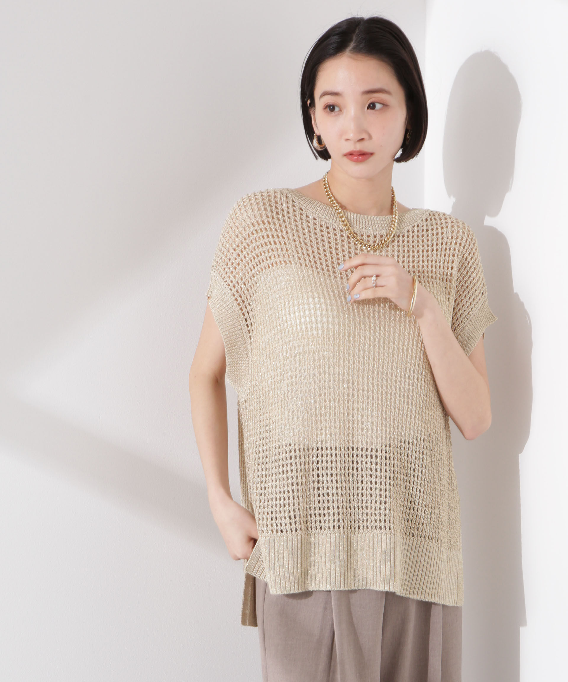 nano･universe「ラメメッシュノースリーブニット (セットアップ可)」|ニット・セーター|