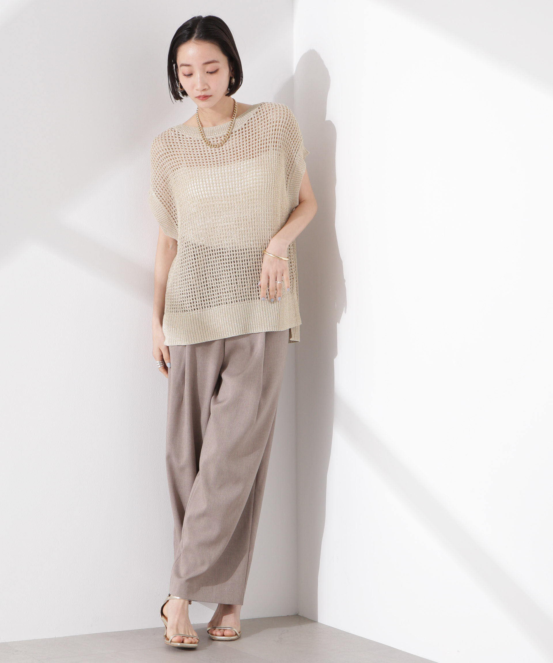 nano･universe「ラメメッシュノースリーブニット (セットアップ可)」|ニット・セーター|