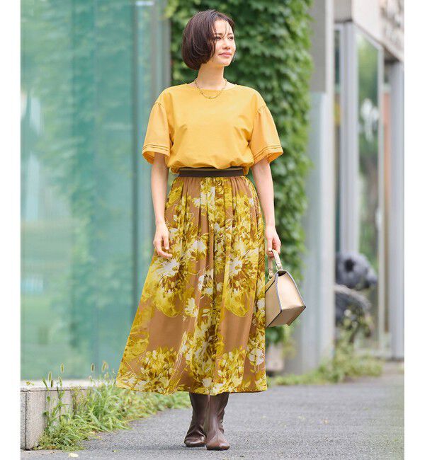 自由区「【ウエストゴム・洗える】ピオニーフローラルプリント  スカート」|スカート|