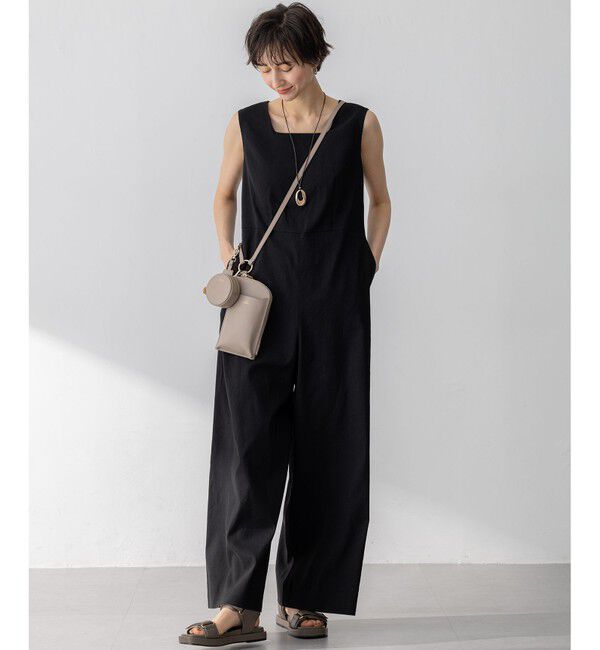 23区「【洗える】リネンレーヨンストレッチ スクエアネック オールインワン」|オールインワン|