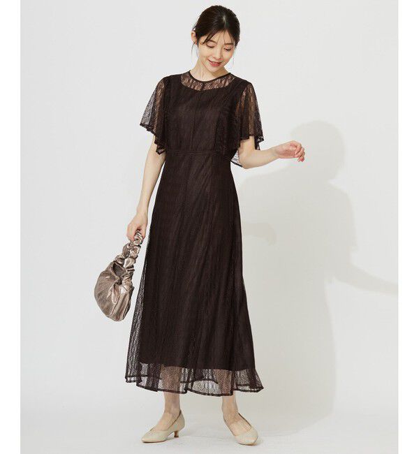 ANY SIS「【洗える】ストライプレーシー ドレス」|ドレス|ブラウン