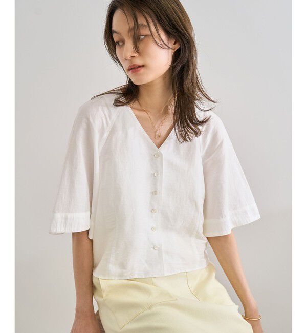 ROPE「カーディ半袖ブラウス/洗える」|シャツ・ブラウス|ホワイト(10)