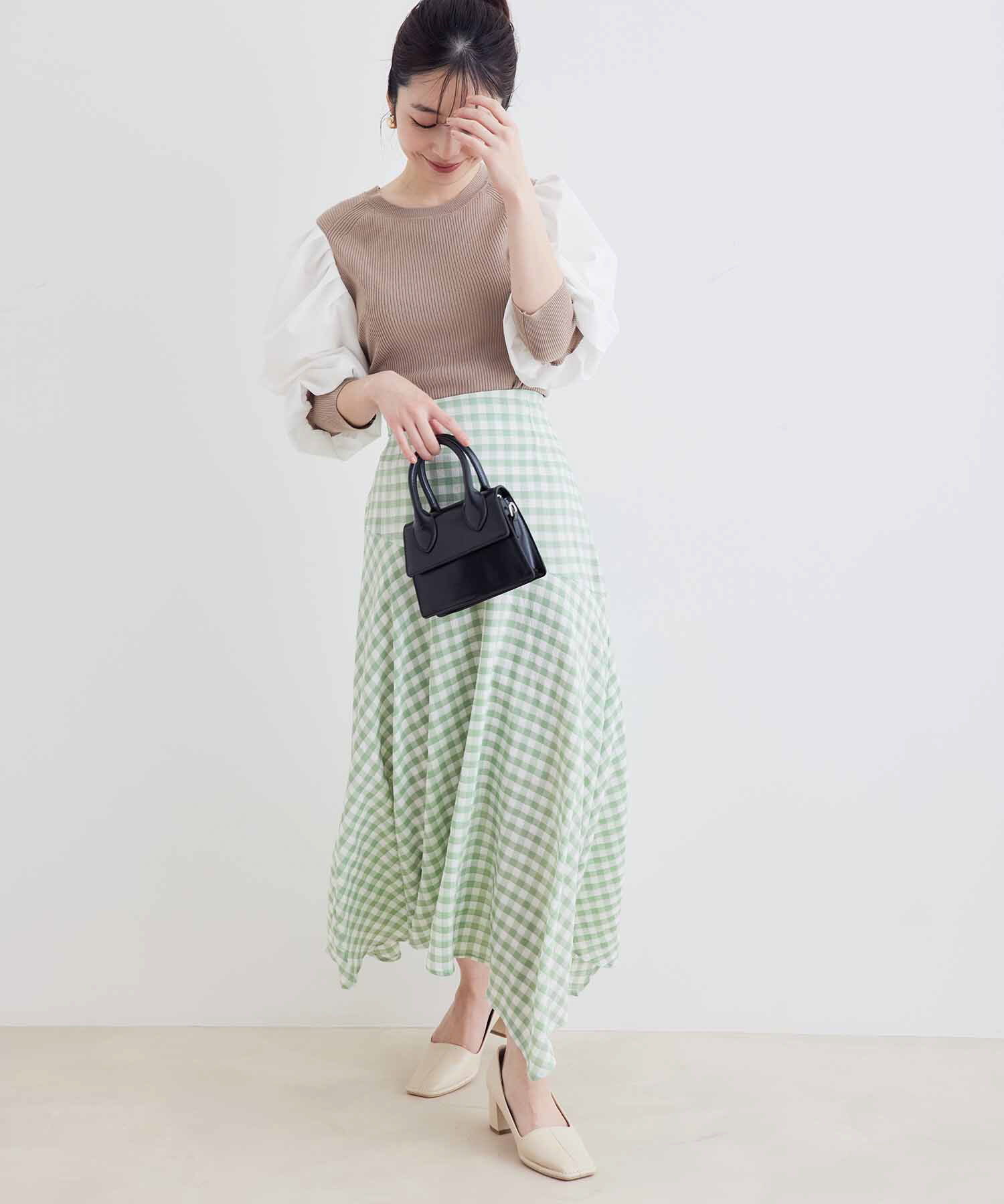 vis-a-vis「【WEB限定】異素材ボリューム袖ドッキングニットプルオーバー」|ニット・セーター|